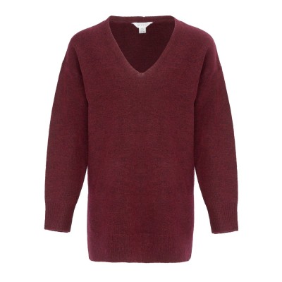 рокля,дамски,плетени,дрехи,miso,v,neck,loose,stripe,sweater,dress,women,burgundy