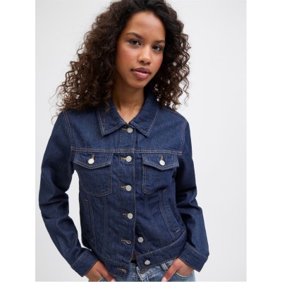 яке,дамски,жилетки,jjxx,women's,structured,button,fastening,denim,jacket,dark,blue,denim