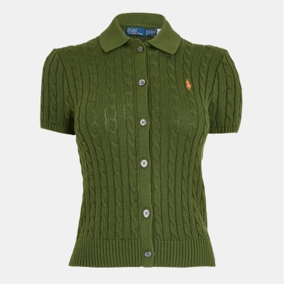 блуза,с,яка,дамски,топове,polo,ralph,lauren,women's,cable,button,up,short,sleeve,polo,shirt,supply,olive