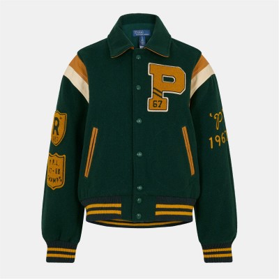 яке,дамски,якета,и,палта,polo,ralph,lauren,women's,letterman,collegiate,bomber,jacket,dark,green