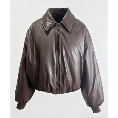 яке,дамски,якета,и,палта,kangol,women's,faux,leather,long,sleeve,full,zip,bomber,jacket,brown