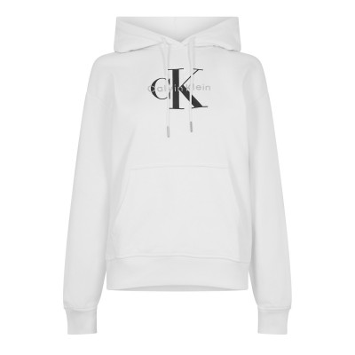 суичър,дамски,горнища,с,качулка,дамски,ежедневни,облекла,calvin,klein,jeans,monogram,logo,hoodie,bright,white