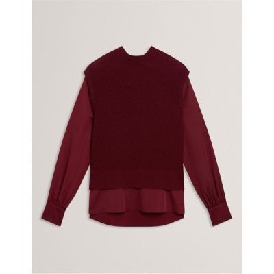 пуловер,дамски,плетени,дрехи,дамски,топове,ted,baker,ted,woven,slv,jumper,ld54,maroon