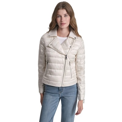 яке,дамски,якета,и,палта,dkny,jeans,moto,style,light,weight,puffer,jacket,metallic,eggnog