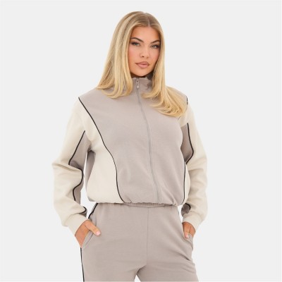 горнище,с,цип,дамски,туристически,полари,i,saw,it,first,contrast,panel,zip,up,top,taupe