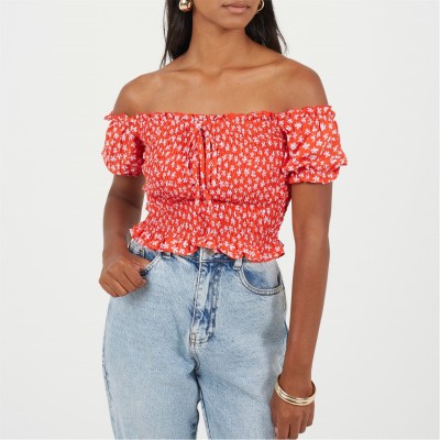 дамски,топове,brave,soul,bardot,top,ld99,red,floral