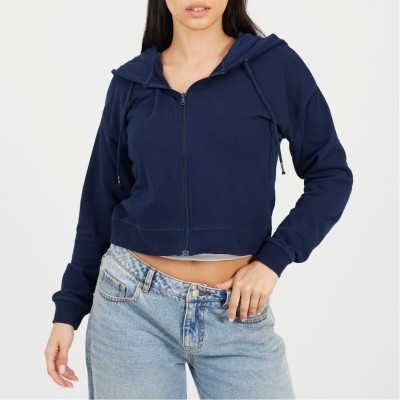 суичър,дамски,горнища,с,качулка,brave,soul,bs,cropped,zip,through,hoodie,with,pockets,navy
