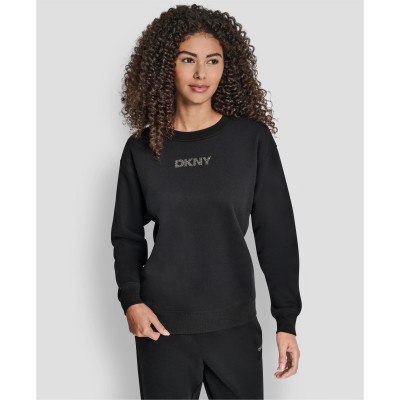 дамска,блуза,dkny,women,s,cotton,logo,crew,sweatshirt,black
