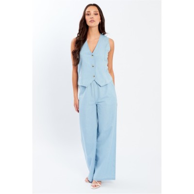 панталони,дамски,долнища,размер+,дамски,облекла,размер,be,you,chambray,wide,leg,trousers,light,blue
