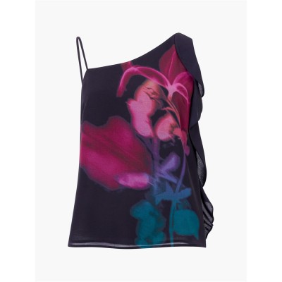 дамски,ризи,french,connection,women's,eden,frilly,short,sleeve,patterned,shirt,blackout,multi