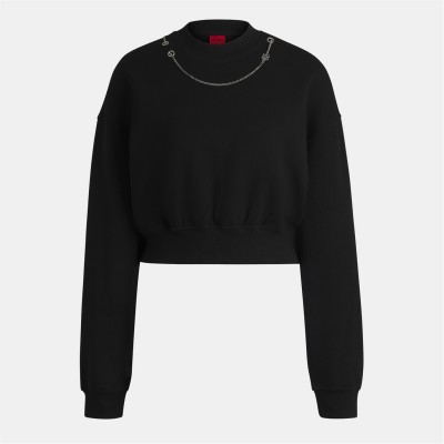 блуза,дамски,горнища,с,качулка,дамски,ежедневни,облекла,hugo,women's,dewita,crew,sweatshirt,black