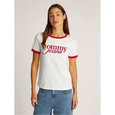 дамски,топове,tommy,jeans,tjw,rlx,script,ringer,tee,ecru