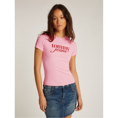тениска,дамски,топове,tommy,jeans,tjw,slim,essential,logo,tee,ext,pink,sugar