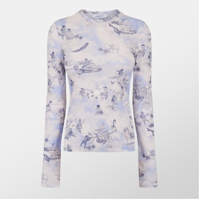 дамски,горнища,с,качулка,дамски,ежедневни,облекла,off,white,women's,fresco,second,skin,long,sleeve,top,mural,like,print,blue