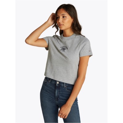 тениска,дамски,топове,tommy,jeans,women's,varsity,crest,crew,neck,t,shirt,grey,htr