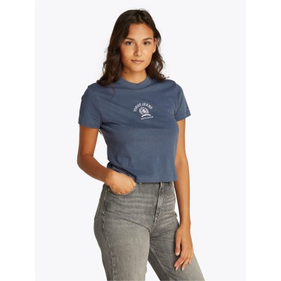 дамска,тениска,дамски,топове,tommy,jeans,women,s,varsity,crest,crew,neck,t,shirt,dark,night,navy