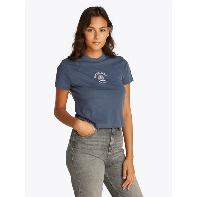 тениска,дамски,топове,tommy,jeans,women's,varsity,crest,crew,neck,t,shirt,dark,night,navy