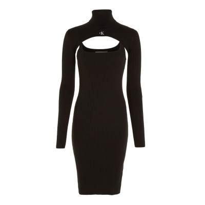 рокля,дамски,поли,и,рокли,calvin,klein,jeans,tight,long,sleeve,sweater,dress,ck,black