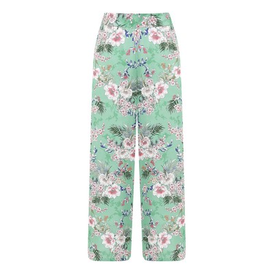 панталони,дамски,чорапогащи,и,клинове,yumi,yumi,sage,green,tropical,palm,print,trousers,sage,green
