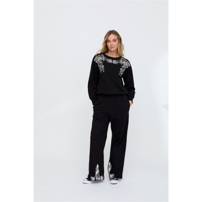 дамски,чорапогащи,и,клинове,raffya,raffya,marmalade,embroidered,wide,leg,trouser,in,black,black