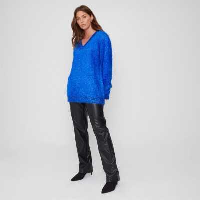 пуловер,дамски,плетени,дрехи,дамски,облекла,размер,be,you,v,neck,blue,jumper,blue