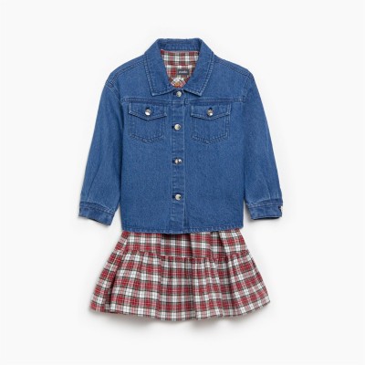 детска,рокля,дрехи,за,училище,детски,якета,и,палта,studio,younger,girls,dress,and,denim,jacket,set,red,blue