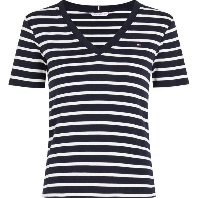 тениска,дамски,топове,tommy,hilfiger,v,neck,striped,t,shirt,breton,navy