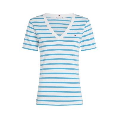 тениска,дамски,топове,tommy,hilfiger,v,neck,striped,t,shirt,ecru,blue