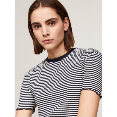 тениска,дамски,топове,tommy,hilfiger,women's,striped,slim,fit,t,shirt,stp,desert,sky