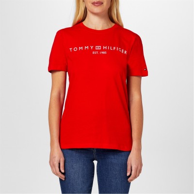 тениска,дамски,топове,tommy,hilfiger,women's,corp,logo,t,shirt,fierce,red