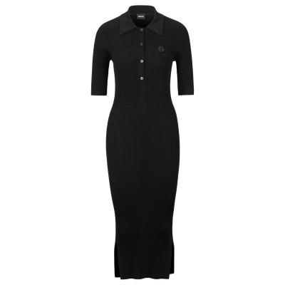 рокля,дамски,поли,и,рокли,дамски,плетени,дрехи,boss,button,placket,dress,black,001