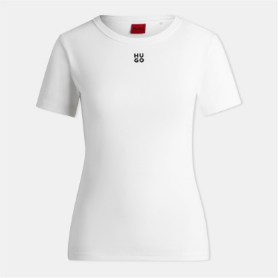 тениска,дамски,топове,hugo,women's,regular,fit,logo,t,shirt,white