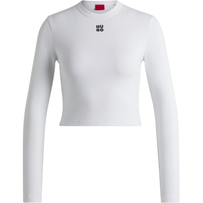тениска,дамски,топове,hugo,long,sleeved,logo,t,shirt,white