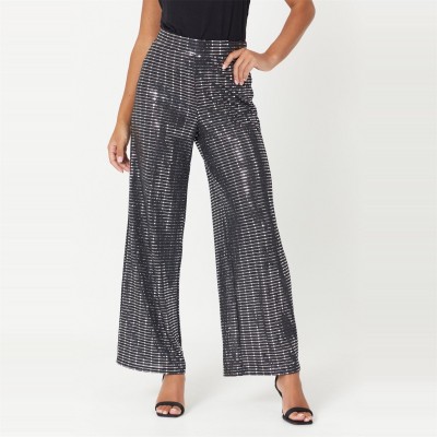 панталони,be,you,glitter,wide,leg,trousers,silver