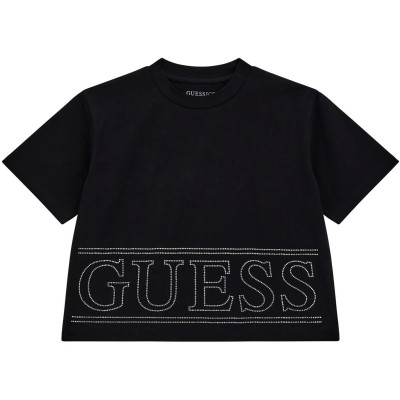 юношеска,тениска,детски,облекла,guess,short,sleeve,crop,t,shirt,juniors,black,a996,jblk
