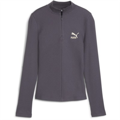 дамски,тениски,дамски,топове,puma,ribbed,half,zip,long,sleeve,galactic,gray