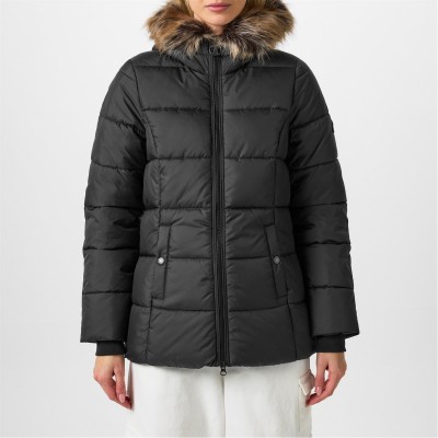 яке,дамски,якета,и,палта,barbour,women's,midhurst,quilted,faux,fur,hood,short,puffer,jacket,black,smu