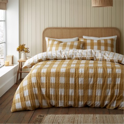 спално,бельо,и,комплекти,catherine,lansfield,brushed,seersucker,gingham,duvet,cover,set,caramel