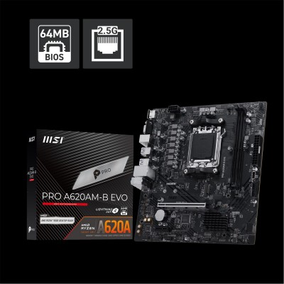 msi,msi,pro,a620am,b,evo,amd,motherboard,black