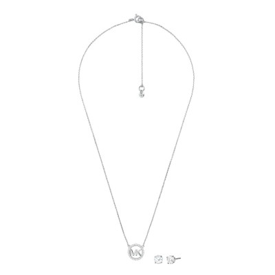 аксесоари,на,разпродажба,michael,kors,14k,gold,plated,pave,logo,charm,necklace,and,stud,earring,set,silver,040