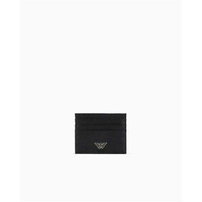 аксесоари,на,разпродажба,emporio,armani,men's,saffiano,leather,eagle,badge,card,holder,black,81072