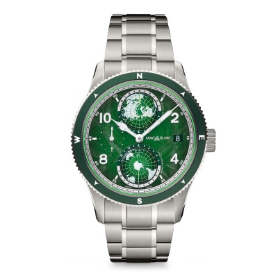 часовник,часовници,montblanc,1858,geosphere,watch,green,silver