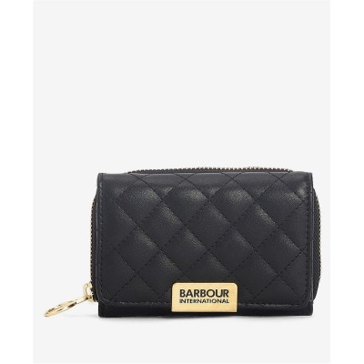 портмоне,всички,чанти,аксесоари,на,разпродажба,barbour,international,women's,aurora,tri,fold,quilted,leather,zip,around,purse,black
