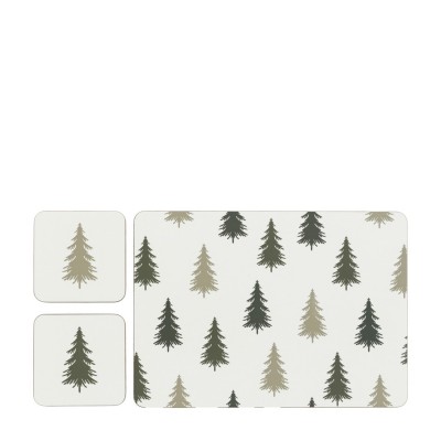 аксесоари,на,разпродажба,gallery,trees,placemat,&,coaster,set,(4pk),green