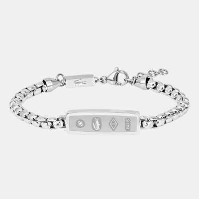 lacoste,mens,district,stainless,steel,reversible,pendant,bracelet,silver