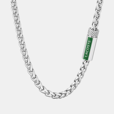 lacoste,mens,spelt,stainless,steel,necklace,silver