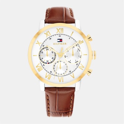 часовник,бижутерия,часовници,tommy,hilfiger,tommy,hilfiger,mens,brown,leather,strap,watch,gold