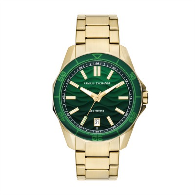 часовник,бижутерия,часовници,armani,exchange,men's,three,hand,date,gold,tone,stainless,steel,watch,ax1951,green,gold