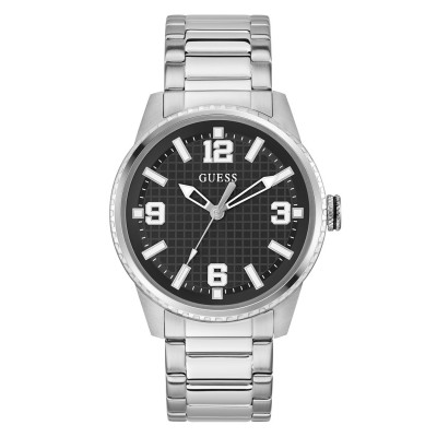 часовник,бижутерия,часовници,guess,men's,varsity,analogue,quartz,watch,black,silver
