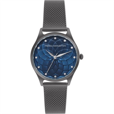 часовник,часовници,аксесоари,на,разпродажба,french,connection,connection,cleo,round,analog,watch,with,gun,mesh,strap,for,women,grey